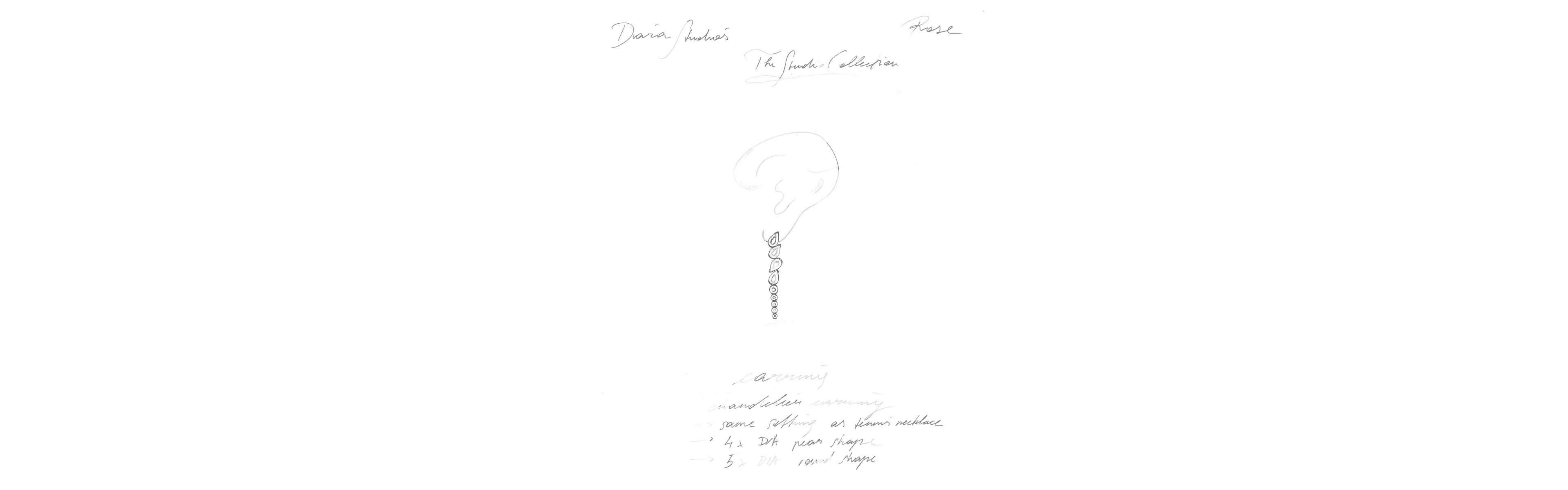 Design-Skizze der EDEN CHANDELIER Ohrringe.
